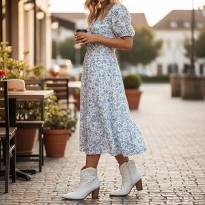 Matisse "Dawn" White Woven Leather Snip Toe Western Boots Women’s Size 9M